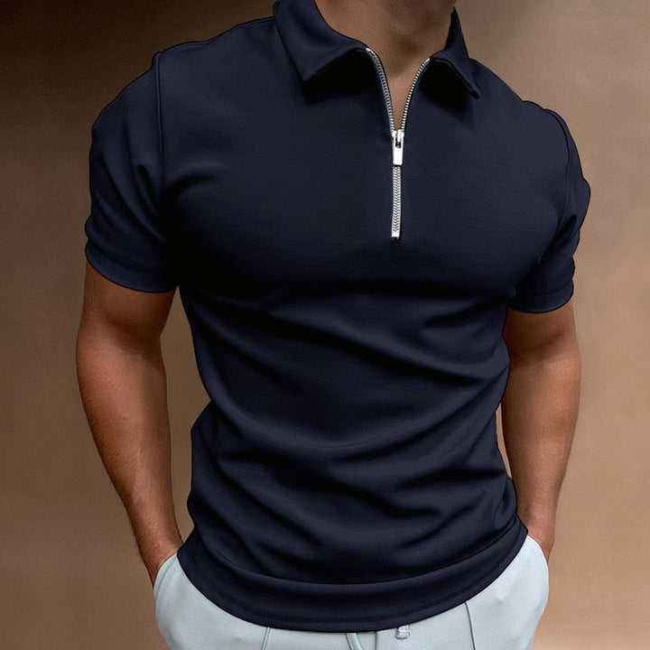 Men's Polo Shirt with Zipper and Classic Collar 
