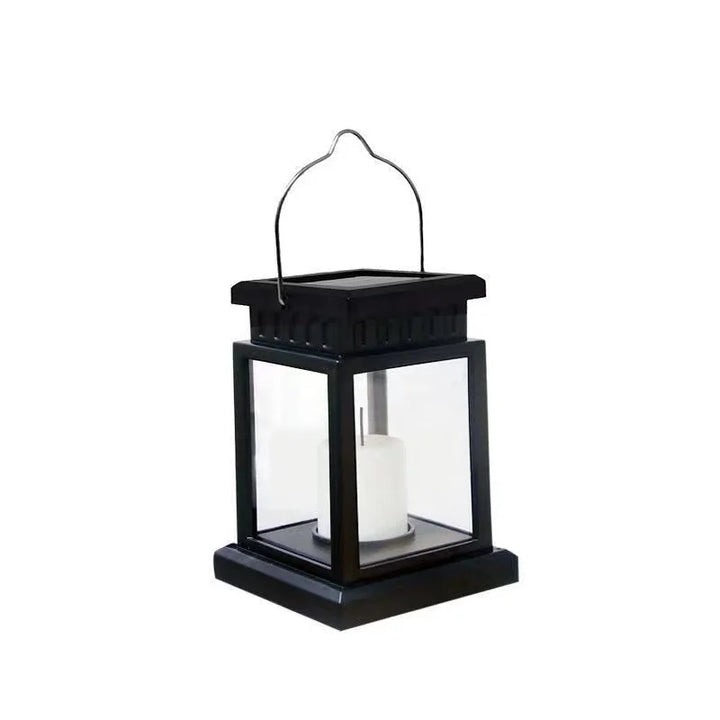 Solar-powered retro garden lantern with LED candle light for atmospheric nights