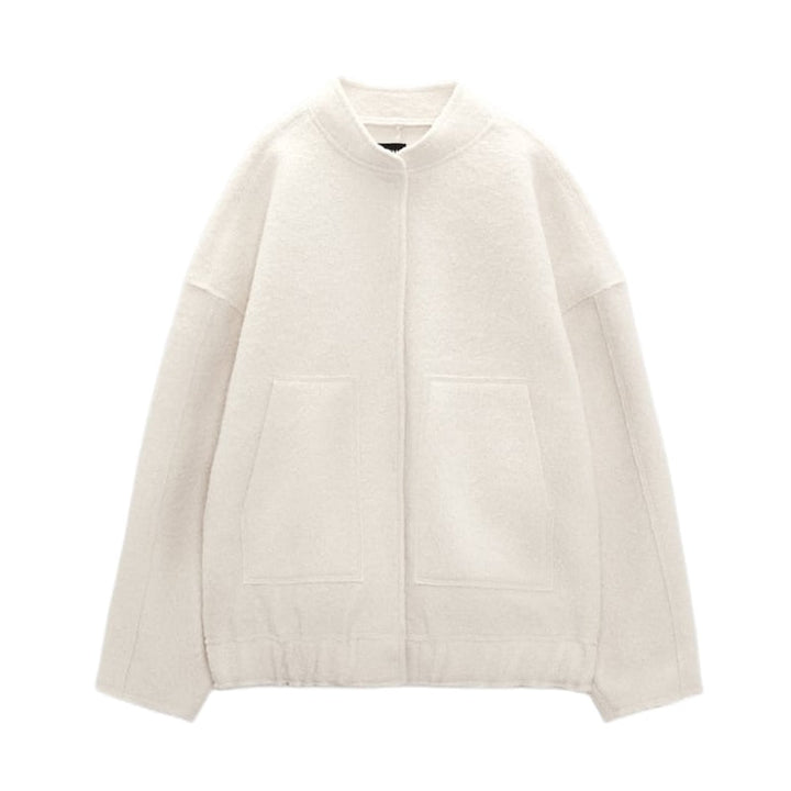 Women's Oversized Coat with Round Neckline and Concealed Button Placket