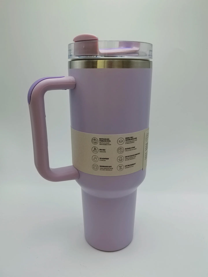 Insulated stainless steel drinking cup with handle &amp; lid