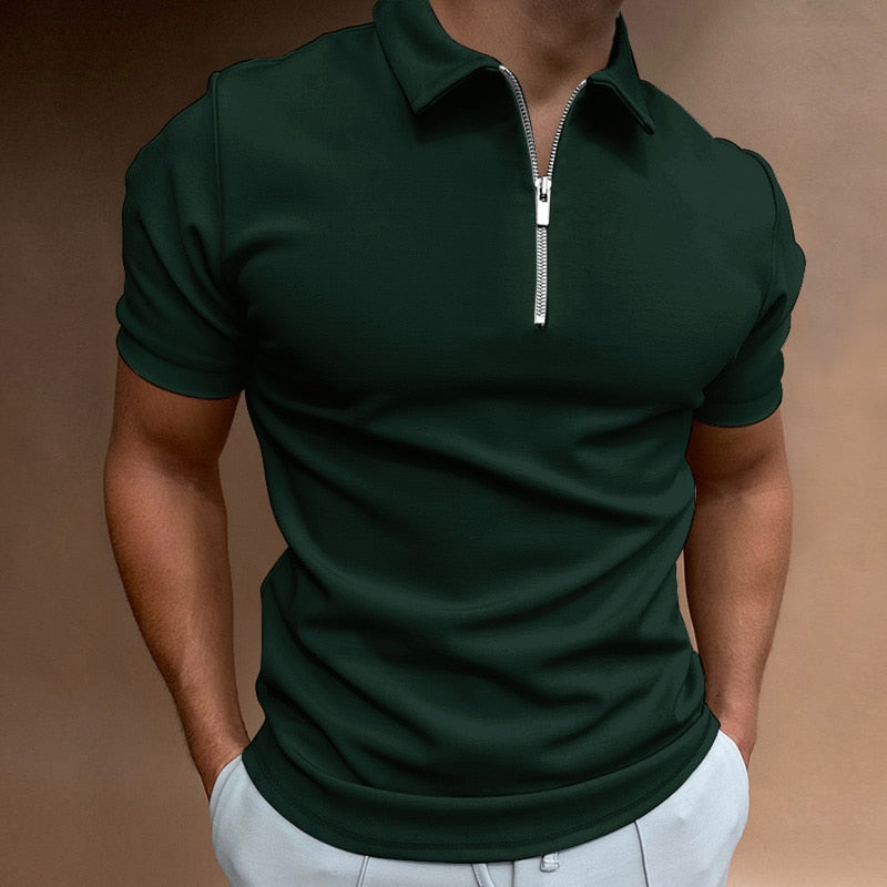 Men's Polo Shirt with Zipper and Classic Collar 