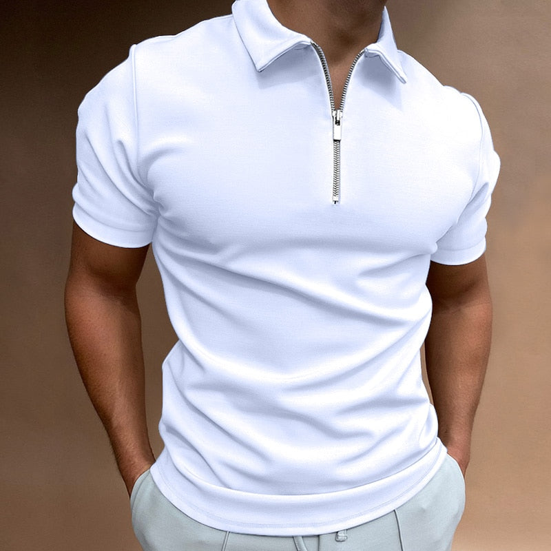 Men's Polo Shirt with Zipper and Classic Collar 