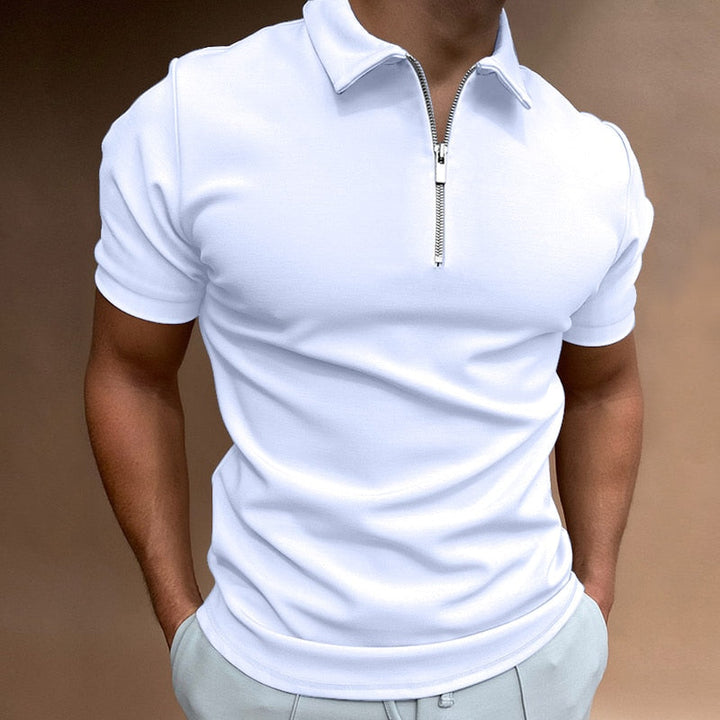Men's Polo Shirt with Zipper and Classic Collar 