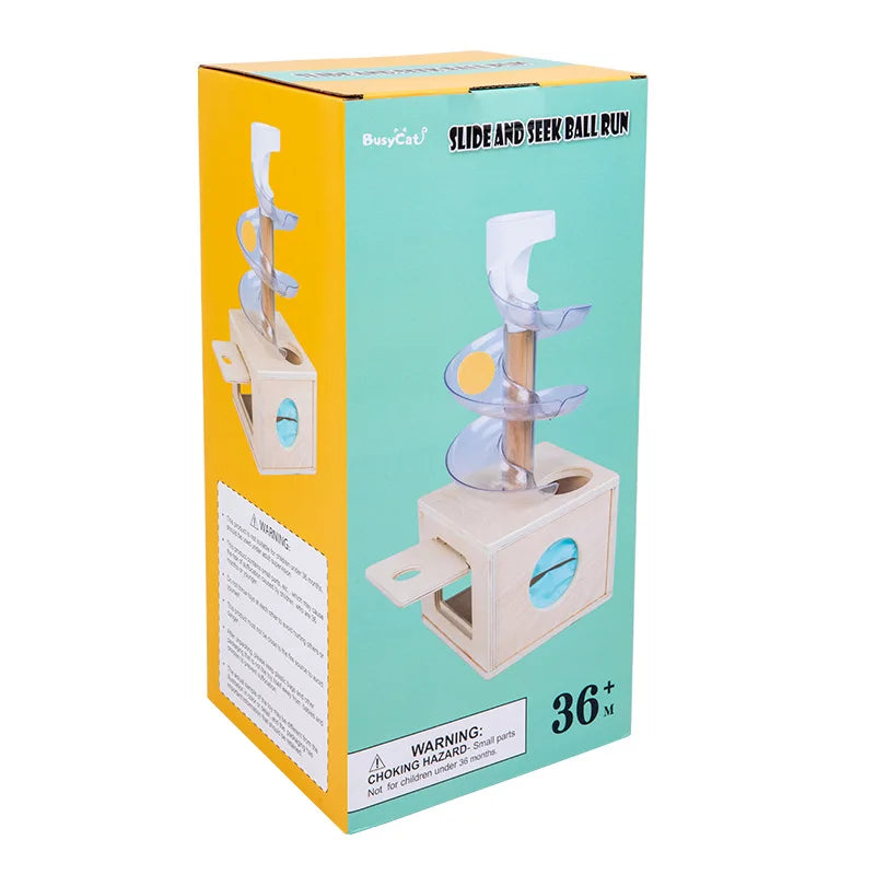 Montessori marble run &amp; wooden puzzle game for toddlers