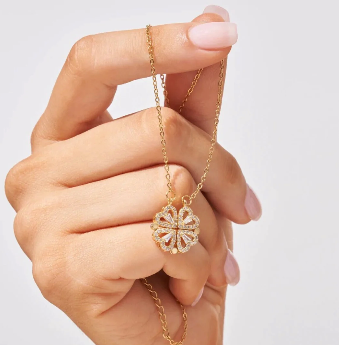 2-in-1 necklace with heart and clover for women 