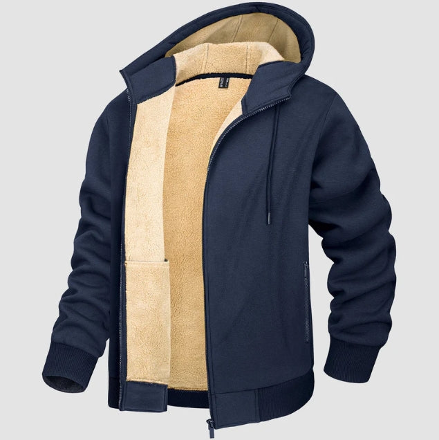 Men's Hoodie Jacket with Sherpa Lining and Zipper
