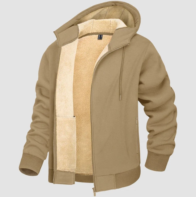 Men's Hoodie Jacket with Sherpa Lining and Zipper