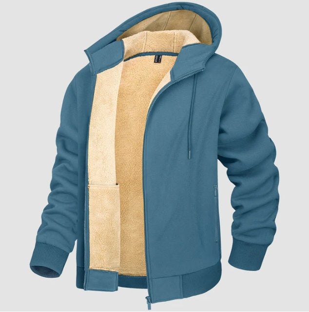 Men's Hoodie Jacket with Sherpa Lining and Zipper