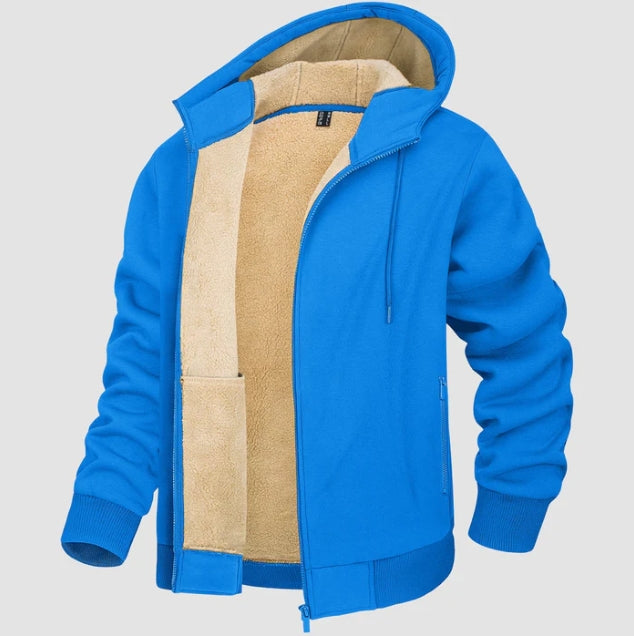 Men's Hoodie Jacket with Sherpa Lining and Zipper