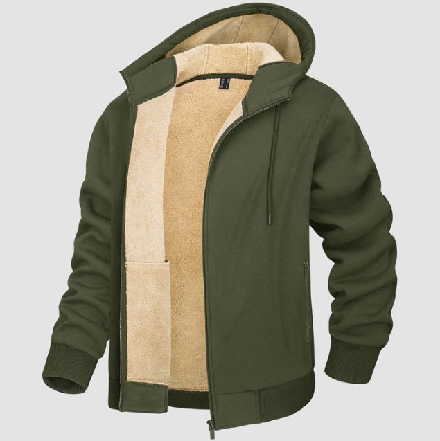 Men's Hoodie Jacket with Sherpa Lining and Zipper