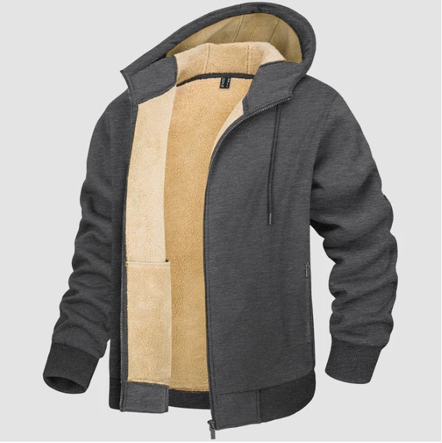 Men's Hoodie Jacket with Sherpa Lining and Zipper