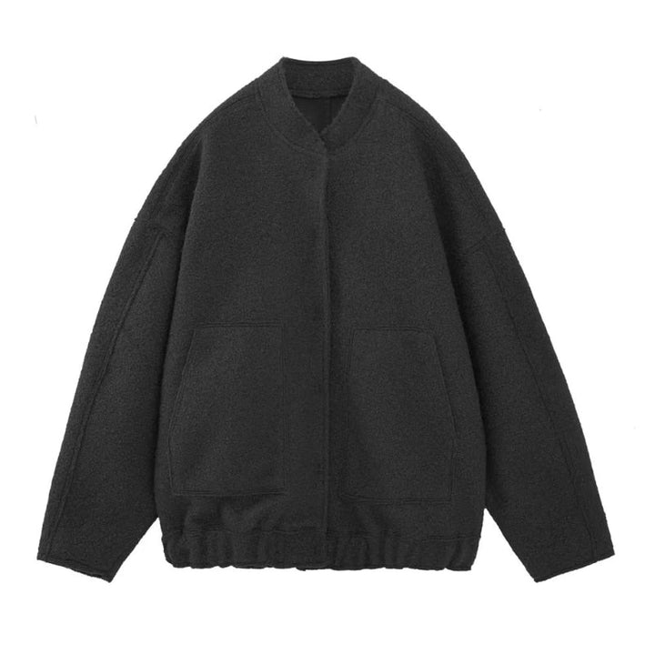 Women's Oversized Coat with Round Neckline and Concealed Button Placket