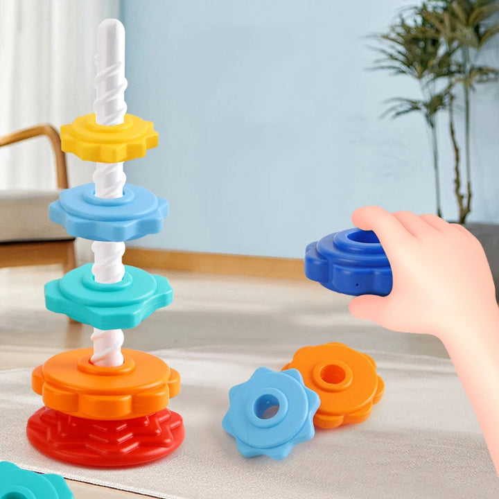 Montessori Rotating Rainbow Tower – Creative Stacking Toy for Children