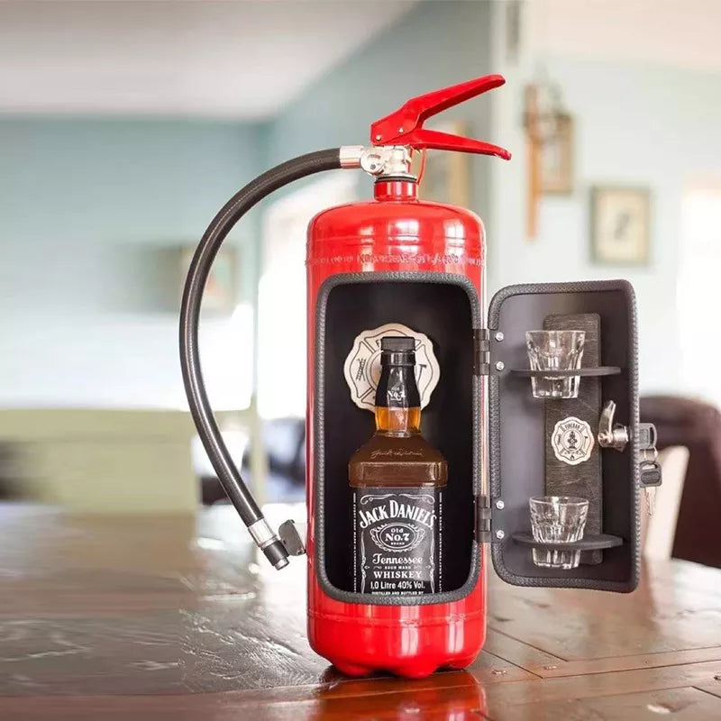 Hidden bottle holder in a fire extinguisher design – an original bar accessory