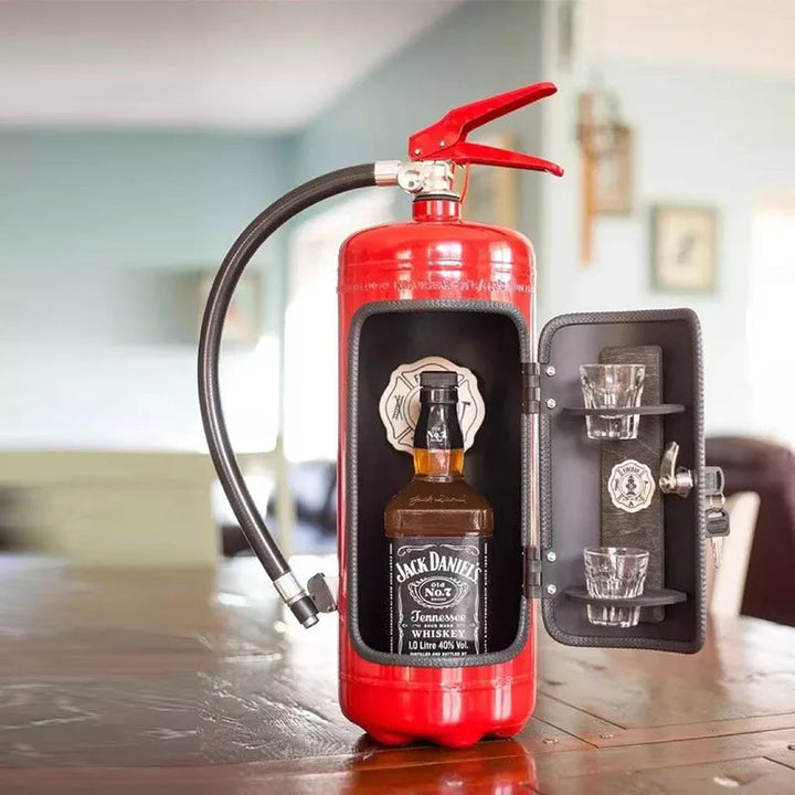 Hidden bottle holder in a fire extinguisher design – an original bar accessory