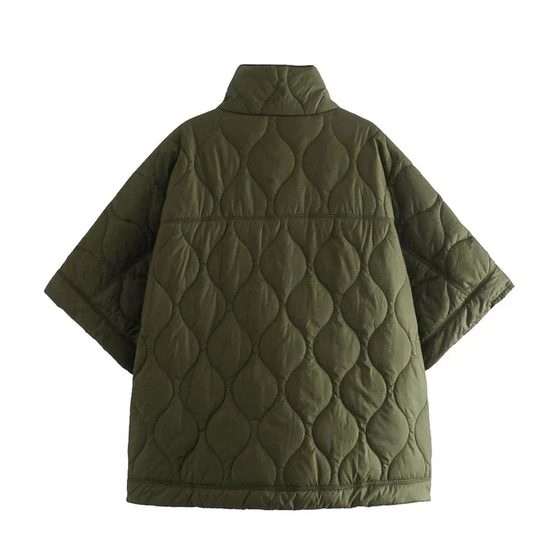 Women's quilted coat in oversized design with stand-up collar 