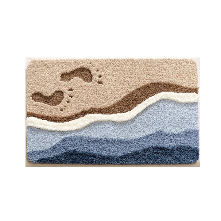 Bathroom mat with coastal motif – Non-slip microfiber mat with footprint design