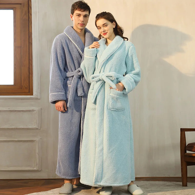 Unisex flannel bathrobe with belt 