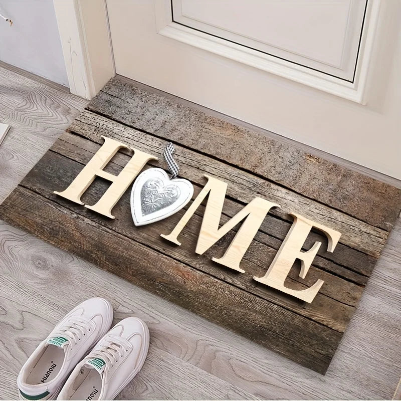 Rechteckiger Türvorleger mit HOME-Design und Herzdekor