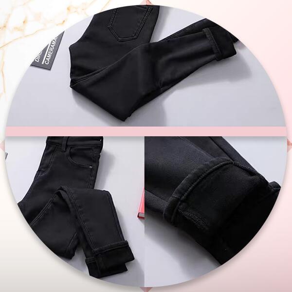 Women's winter jeans with high waist and warm lining