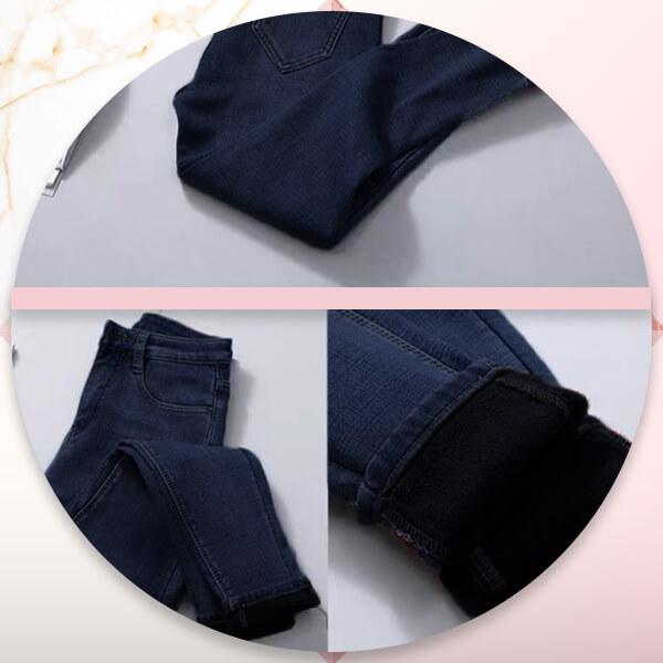 Women's winter jeans with high waist and warm lining