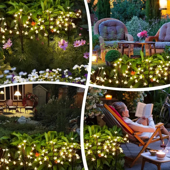 Dekorative Kirschblüten-Solarlichter im Außenbereich mit sanftem warmweißem Nachtlicht