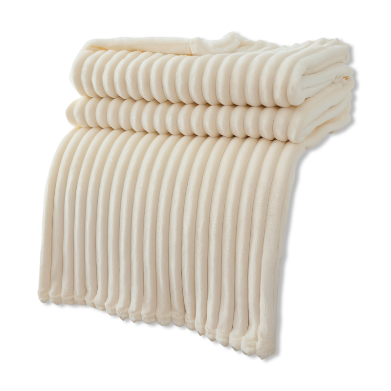 Striped fleece blanket – Thick plaid with ribbed texture for all seasons