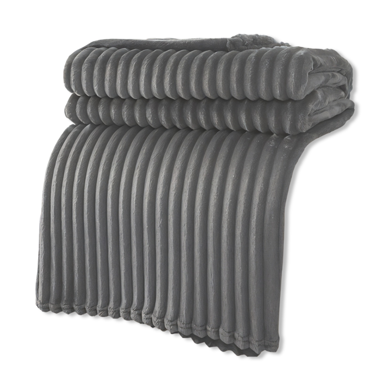 Striped fleece blanket – Thick plaid with ribbed texture for all seasons