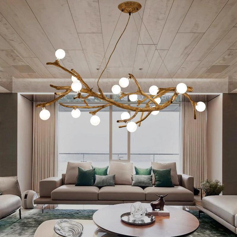 Aesthetic branch-shaped ceiling light made of wood