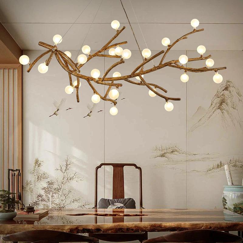 Aesthetic branch-shaped ceiling light made of wood