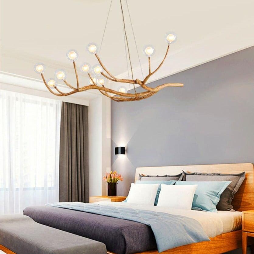 Aesthetic branch-shaped ceiling light made of wood