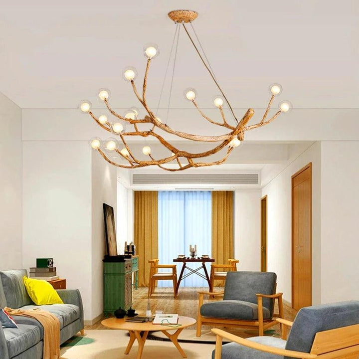 Aesthetic branch-shaped ceiling light made of wood