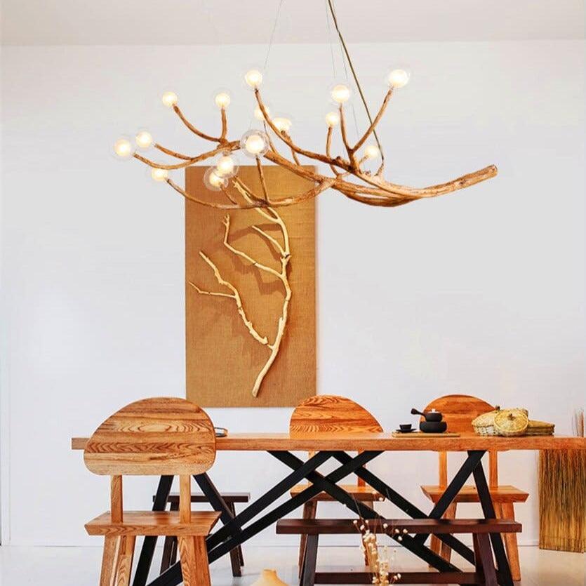 Aesthetic branch-shaped ceiling light made of wood