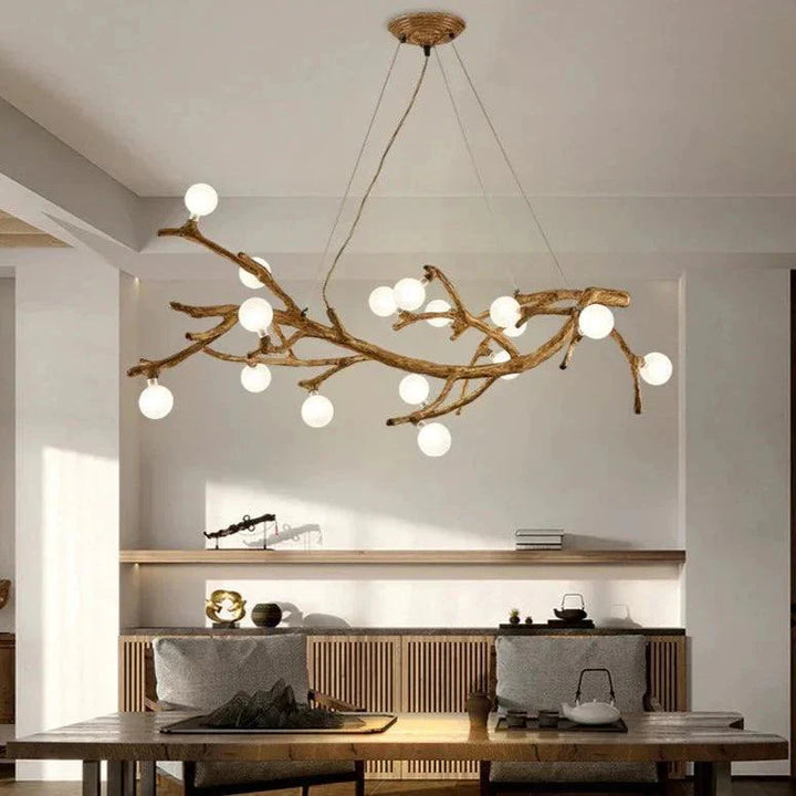 Aesthetic branch-shaped ceiling light made of wood