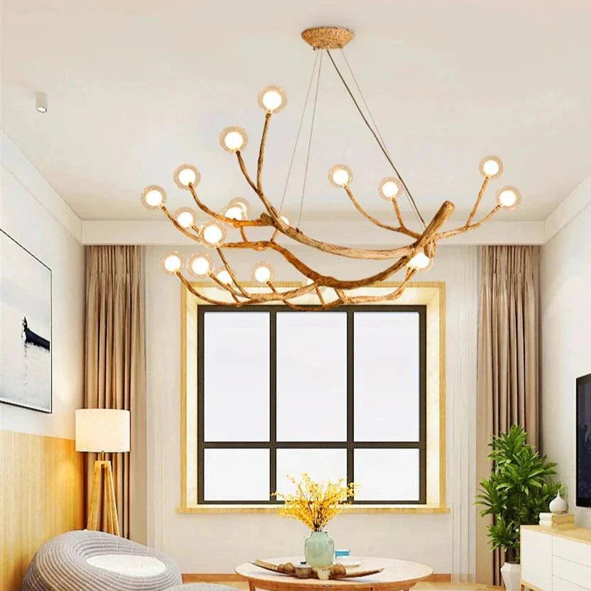 Aesthetic branch-shaped ceiling light made of wood