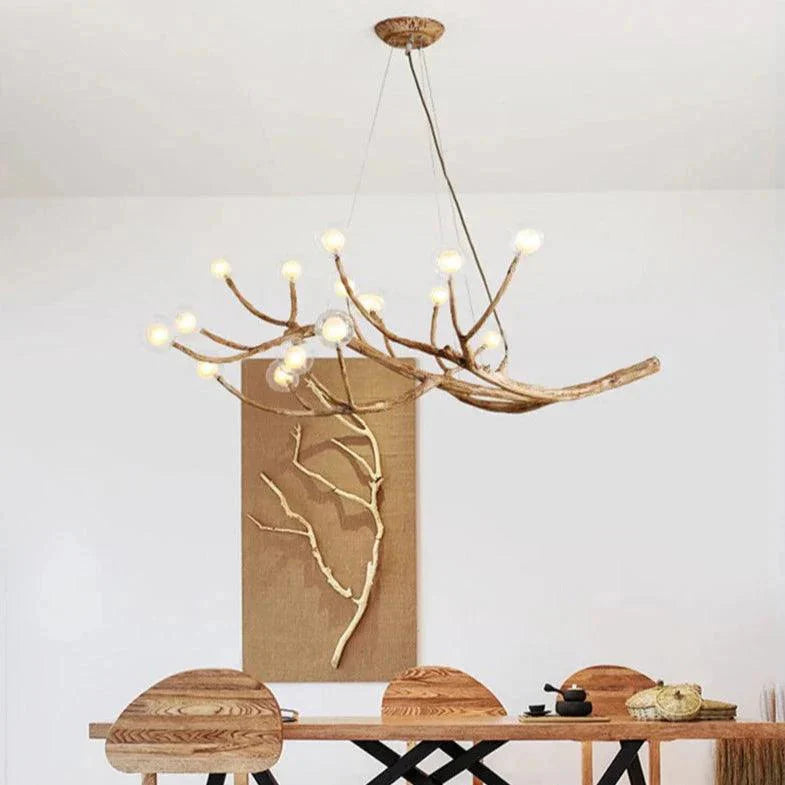 Aesthetic branch-shaped ceiling light made of wood