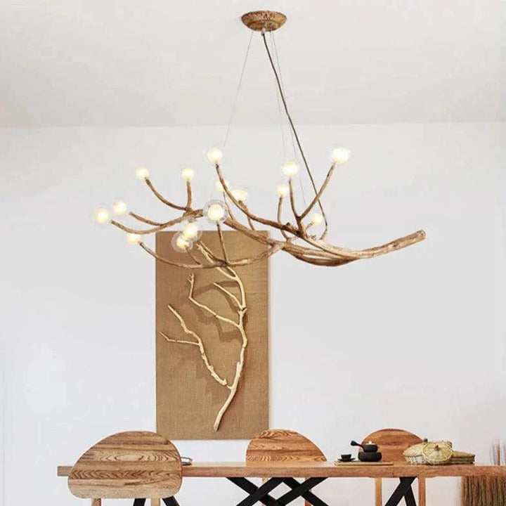 Aesthetic branch-shaped ceiling light made of wood