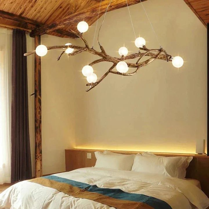 Aesthetic branch-shaped ceiling light made of wood