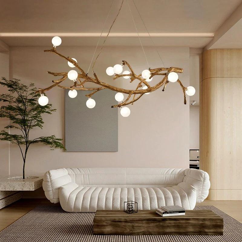 Aesthetic branch-shaped ceiling light made of wood