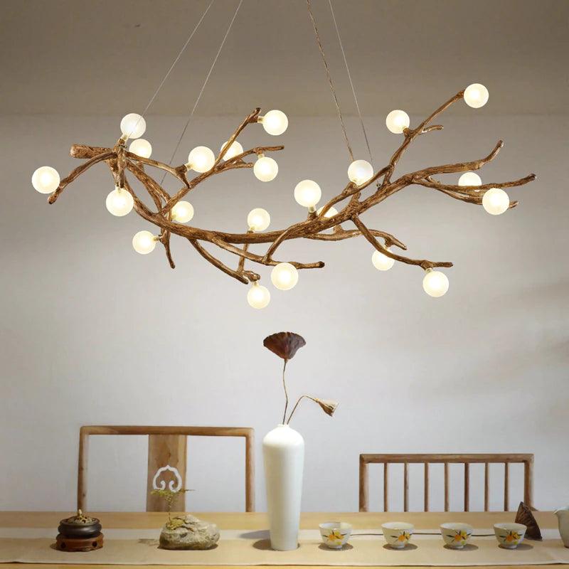 Aesthetic branch-shaped ceiling light made of wood