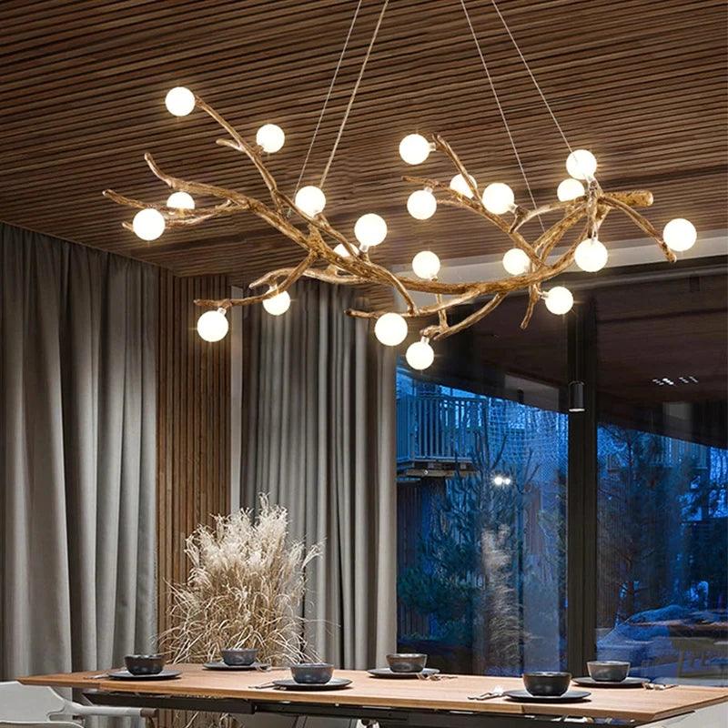 Aesthetic branch-shaped ceiling light made of wood