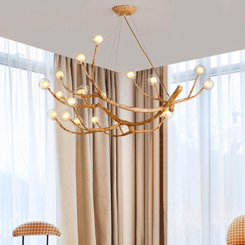Aesthetic branch-shaped ceiling light made of wood