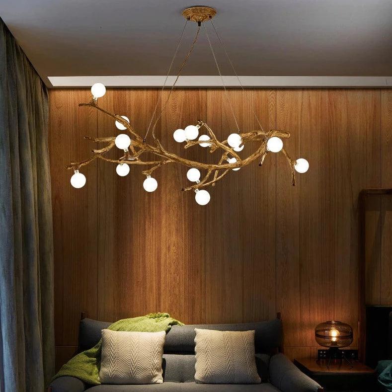 Aesthetic branch-shaped ceiling light made of wood