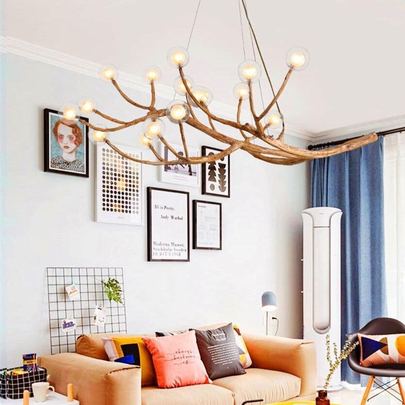 Aesthetic branch-shaped ceiling light made of wood