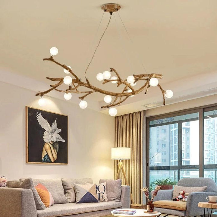 Aesthetic branch-shaped ceiling light made of wood
