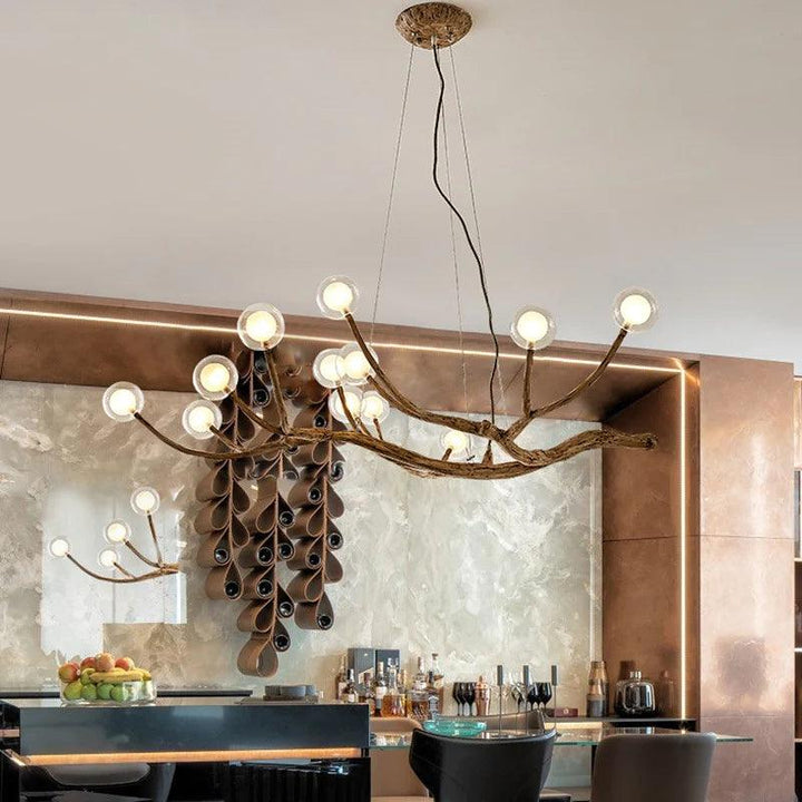 Aesthetic branch-shaped ceiling light made of wood