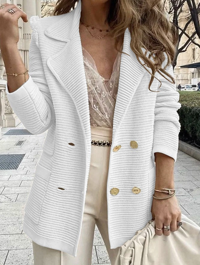 Women's Tailored Jacket with Double-Breasted Cut and Notched Lapel 