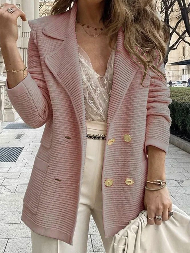 Women's Tailored Jacket with Double-Breasted Cut and Notched Lapel 