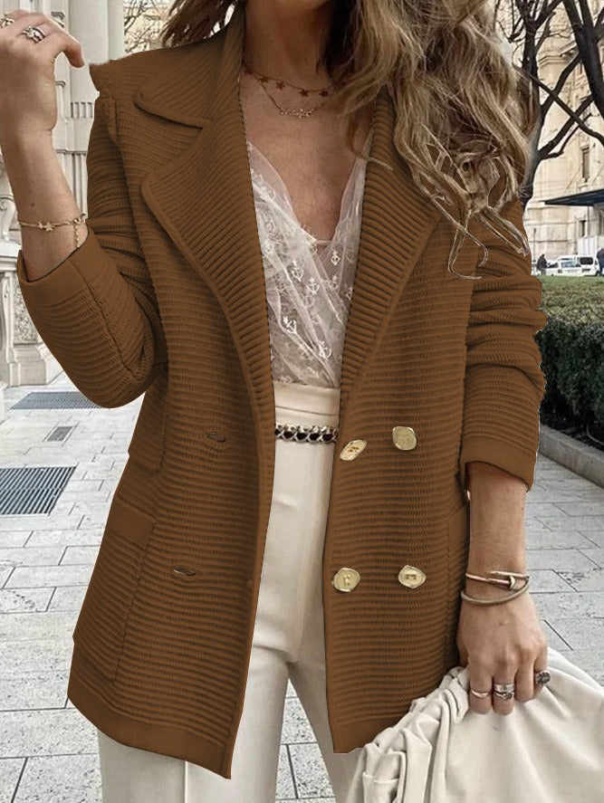 Women's Tailored Jacket with Double-Breasted Cut and Notched Lapel 