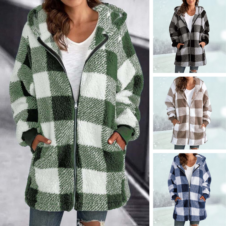 Women's Checkered Winter Jacket with Hood 